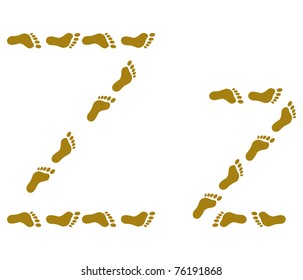 Alphabet from human footprint on sand, letter Z