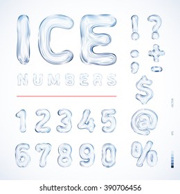 Alphabet Ice. Translucent symbols, numbers in the form of a color pattern and ice patterns. Best for use in posters, cards, headlines and web design Vector illustration