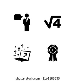alphabet icon. 4 alphabet set with speech, number and quiz vector icons for web and mobile app