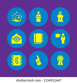 alphabet icon. 9 alphabet set with address book, number, speech and letter vector icons for web and mobile app