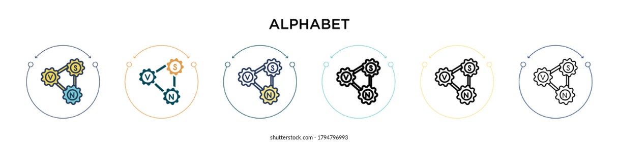 Alphabet Icon in vollem, dünnen Linie, Umriss und Strich Stil. Vektorgrafik von zwei farbigen und schwarzen Alphabeten, Vektorsymbole, die für mobile, i, web-basierte