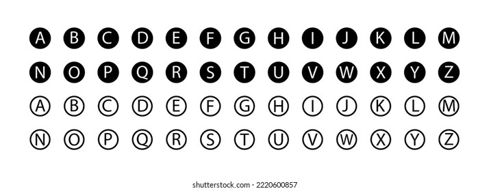 Alphabet icon. Alphabet font in a circle symbol. Vector isolated sign.