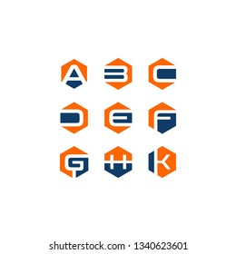 alphabet icon in orange hexagon shape