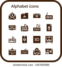 alphabet icon set. 16 filled alphabet icons.  Collection Of - Letter, Font, Keyboard, d, School