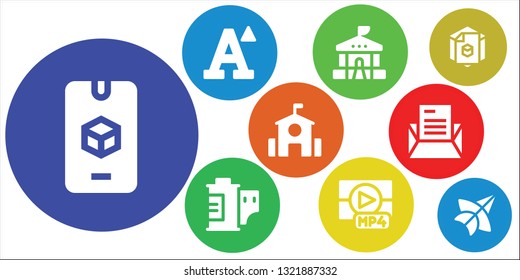 alphabet icon set. 9 filled alphabet icons.  Collection Of - d, Font, School, Film roll, Mp, Letter, Thai kite