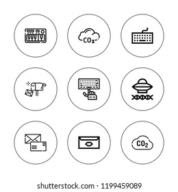 Alphabet icon set. collection of 9 outline alphabet icons with ancient aliens, co, keyboard icons. editable icons.