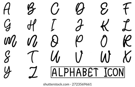Conjunto De Vectores De Icono De Alfabeto Dibujado A Mano, Estilo Doodle Escrito A Mano Aislado Sobre Fondo Blanco, Fuente De Alfabeto De La A A La Z, Alfabeto Inglés.