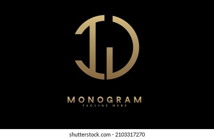 Alphabet IJ or JI illustration monogram vector logo template in round shape