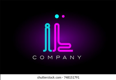 Alphabet il i l letter logo design combination with neon light effect in blue and pink color suitable for a company banner or branding purposes