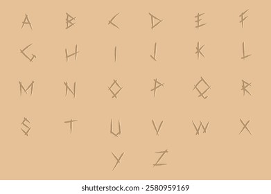 Alphabet Illustrated in runes Line Art Nordic style.