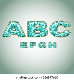 Alphabet imitating precious shiny surface