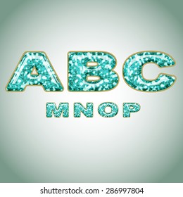 Alphabet imitating precious shiny surface