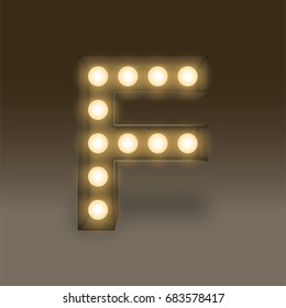 Alphabet Incandescent Light Bulb Box Set Letter F, Illustration Retro 3D Style Isolated Glow In Dark Background