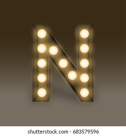 Alphabet Incandescent Light Bulb Box Set Letter N, Illustration Retro 3D Style Isolated Glow In Dark Background