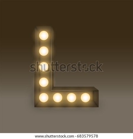 Alphabet Incandescent light bulb box set letter L, illustration retro 3D style isolated glow in dark background