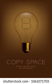 Alphabet Incandescent light bulb switch off set Bitcoin Cryptocurrency symbol Blockchain technology concept, illustration isolated in brown gradient background, with copy space