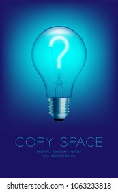 Alphabet Incandescent light bulb switch on set Question mark symbol concept design illustration isolated glow in blue gradient background