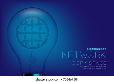 Alphabet Incandescent light bulb switch off set Network idea disconnect concept, illustration isolated glow in blue gradient background
