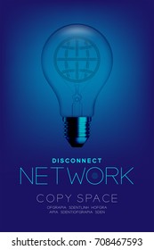 Alphabet Incandescent light bulb switch off set Network idea disconnect concept, illustration isolated glow in blue gradient background