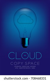 Alphabet Incandescent light bulb switch off set Cloud disconnect concept, illustration isolated in blue gradient background