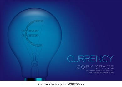 Alphabet Incandescent light bulb switch off set Currency EUR (European Euro) symbol concept, illustration isolated in blue gradient background