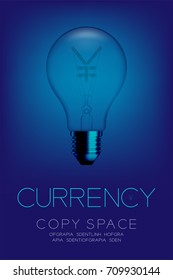 Alphabet Incandescent light bulb switch off set Currency JPY (Japanese Yen) symbol concept, illustration isolated glow in blue gradient background