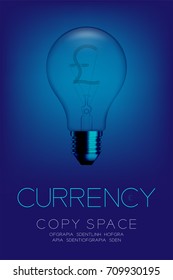 Alphabet Incandescent light bulb switch off set Currency GBP (Pound Sterling) symbol concept, illustration isolated in blue gradient background
