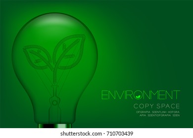 Alphabet Incandescent light bulb switch off set Environment concept, illustration isolated in green gradient background