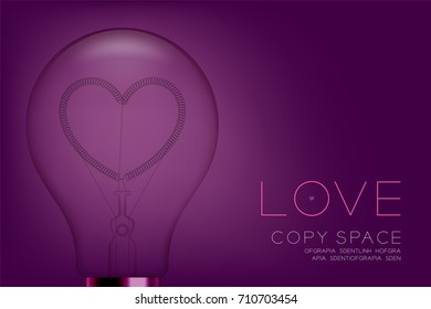 Alphabet Incandescent light bulb switch off set Love heart valentine concept, illustration isolated in pink gradient background