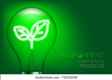 Alphabet Incandescent light bulb switch on set Environment concept, illustration isolated glow in green gradient background