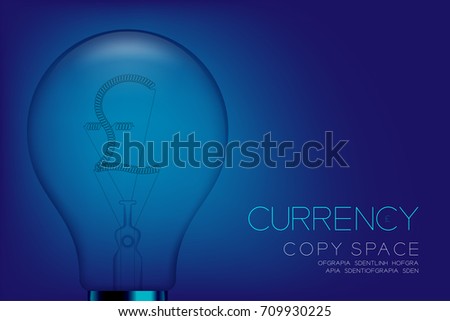 Alphabet Incandescent light bulb switch off set Currency GBP (Pound Sterling) symbol concept, illustration isolated in blue gradient background