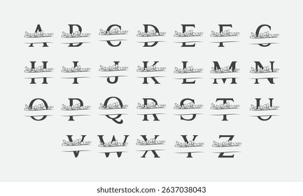 Alphabet incorporated with flower with text space, floral drawing line art for logo or sign