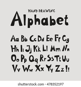 Alphabet. Individual hand-drawing characters. Template for design. Letters. Dark characters on a light background.