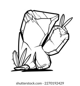 Alfabeto Caricatura inicial Ilustración de rock de piedra o roca formada por plantas para libro de coloración