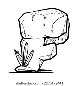 Alphabet Initial Cartoon Illustration of Stone Rock or Rock Formed by Plants for coloring book