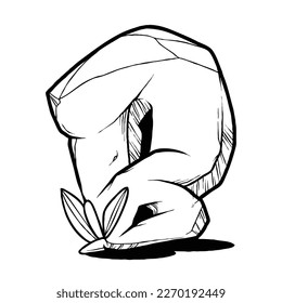 Alphabet Initial Cartoon Illustration of Stone Rock or Rock Formed by Plants for coloring book