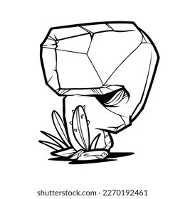 Alphabet Initial Cartoon Illustration of Stone Rock or Rock Formed by Plants for coloring book