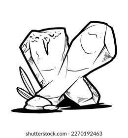 Alphabet Initial Cartoon Illustration of Stone Rock or Rock Formed by Plants for coloring book