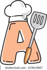 alphabet initial chef hat with spatula restaurant theme logo icon sign