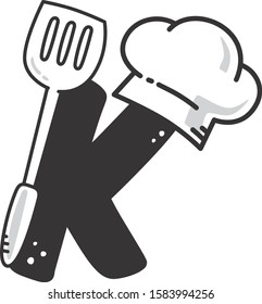 alphabet initial chef hat with spatula restaurant theme logo icon sign