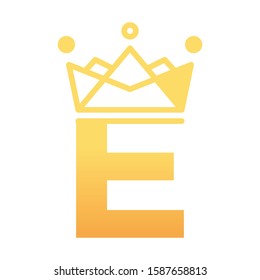 Alphabet Initial Letter E Logo with golden crown template design