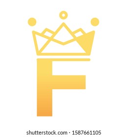 Alphabet Initial Letter F Logo with golden crown template design