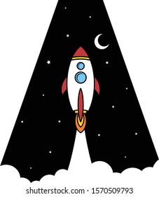 alphabet initial logo sign logotype space rocket vector art