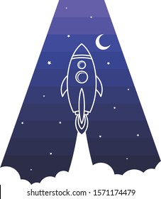 alphabet initial logo sign logotype space rocket vector art
