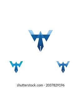 Alphabet Initials logo TW, WT with worrier icon and pen