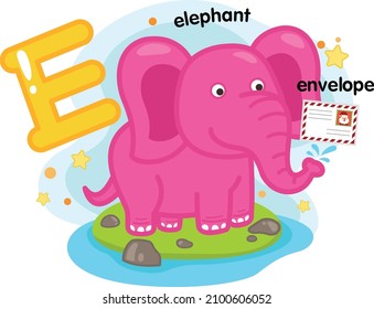Alphabet Isolated Letter E-elephant-envelope illustration,vector
