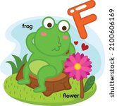 Alphabet Isolated Letter F-frog-flower illustration,vector