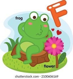 Alphabet Isolated Letter F-frog-flower illustration,vector