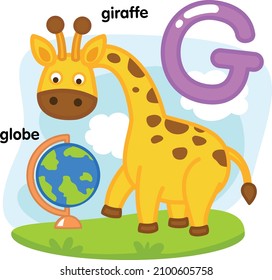 Alphabet Isolated Letter G-giraffe-globe illustration,vector