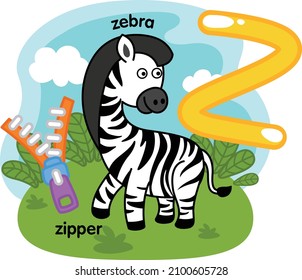 Alphabet Isolated Letter Z-zebra-zipper illustration,vector